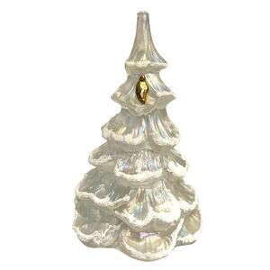 Fenton Glass Christmas Tree Lg 6.5" Snow Frosted Gold Partridge Iridescent White